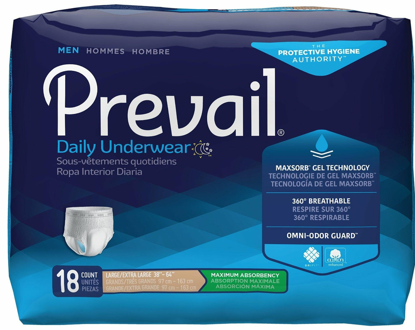 Men's incontinence underwear, protective disposable Prevail