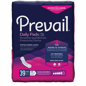Prevail Bladder Control Pads for Women, Maximum Absorbency, Long, Jumbo pack. Disposable pads for urinary incontinence, front packaging