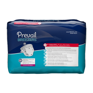 Prevail Breezers Adult Briefs in Medium disposable brief for incontinence, back packaging