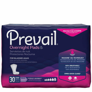 Prevail Bladder Control Pads for Women with Overnight Absorbency Regular disposable pads for incontinence, front packaging