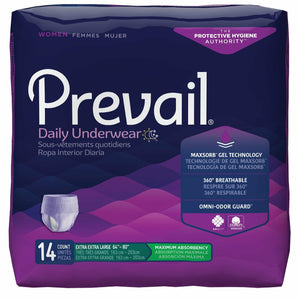 Prevail Disposable Underwear for Women in XXL Disposable Underwear for incontinence, front packaging