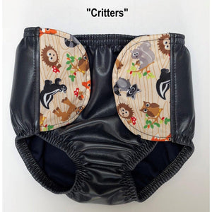 SOSecure Containment Swim Brief for Children with critters pattern on the velcro tab closures