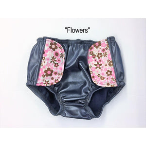 SOSecure Containment Swim Brief for Children with flowers pattern on the velcro tab closures