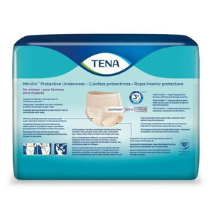  TENA ProSkin Protective Underwear for Women; disposable underwear for urinary incontinence / bladder leak protection back of packaging