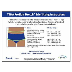 TENA ProSkin Stretch Brief Sizing Instructions