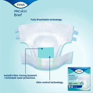 TENA ProSkin Super incontinence briefs for nighttime and extended wear protection - InstaDri Skin-Caring System™ target absorption zone