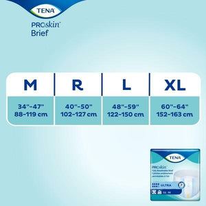 TENA ProSkin Ultra Incontinence Brief Unisex size chart