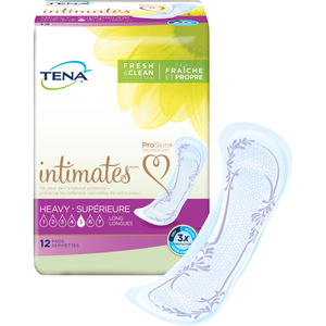 TENA Intimates Pads: Maximum (previously Heavy) Long packaging with product illustration - disposable bladder leak protection pads designed for women, 12 pack per case, bladder control pads