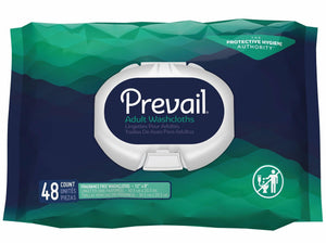 Prevail Disposable Incontinence Washcloths Soft Pack with Press Open Lid Fragrance Free packaging front