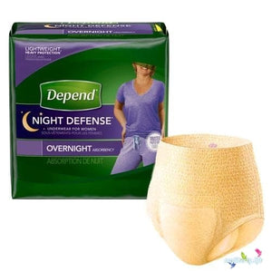 Depend Night Defense in Large Disposable Underwear for Women, front packaging with product illustration